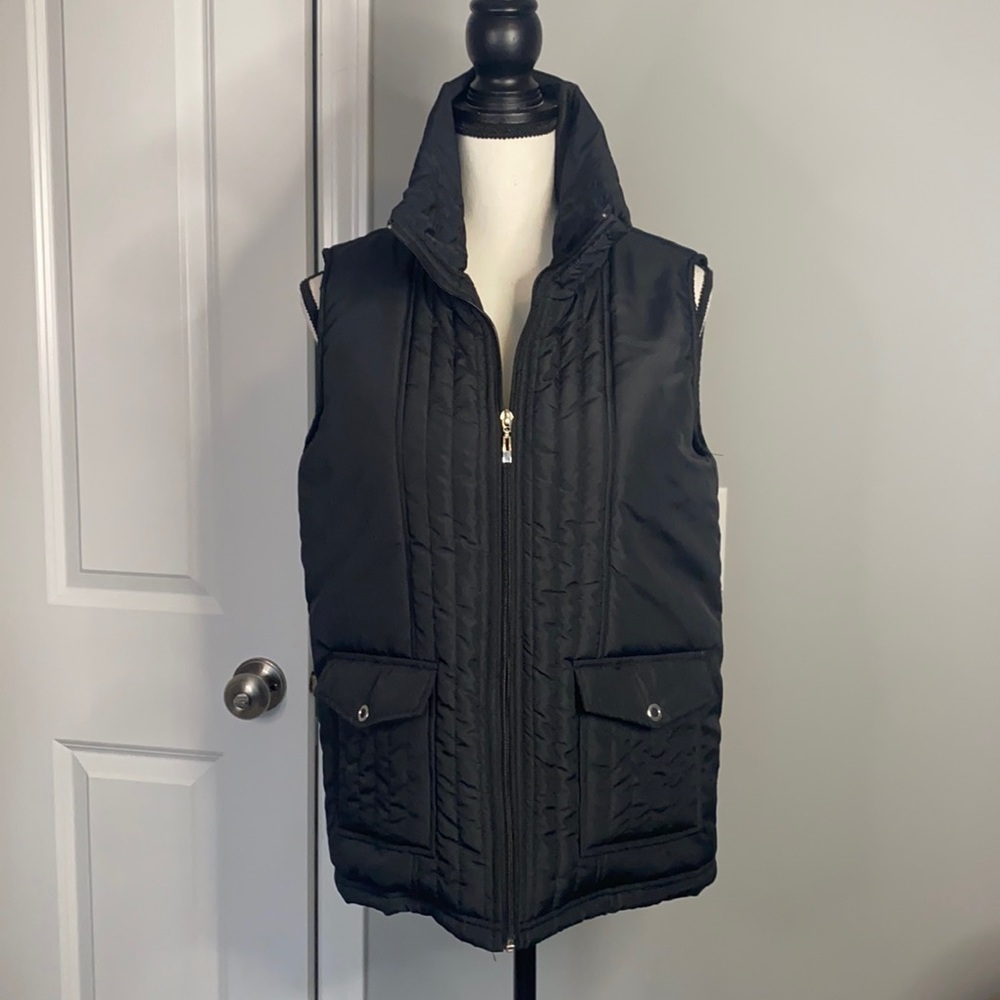 For Cynthia Black Zip Puffer Jacket Vest NWT